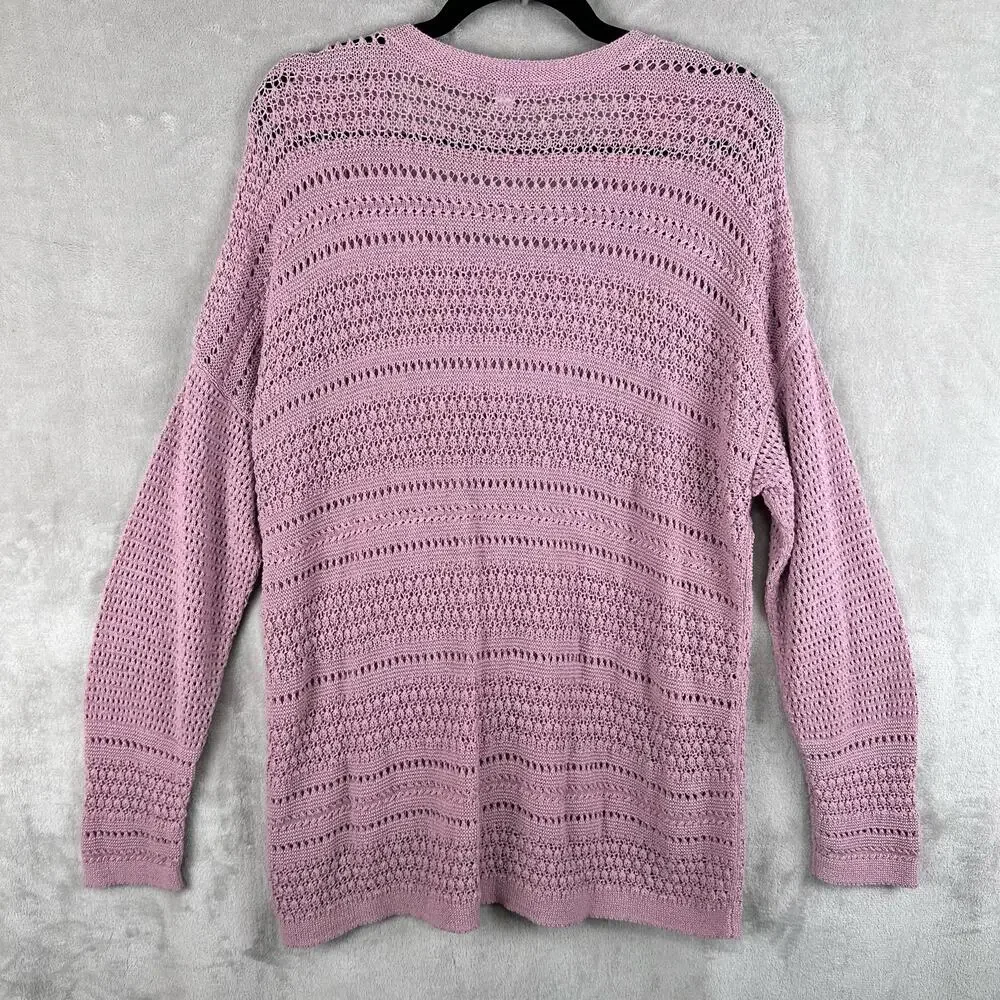 J Jill Sweater Women Large Pink Open Knit Lightweight Cotton Blend Coastal Beach